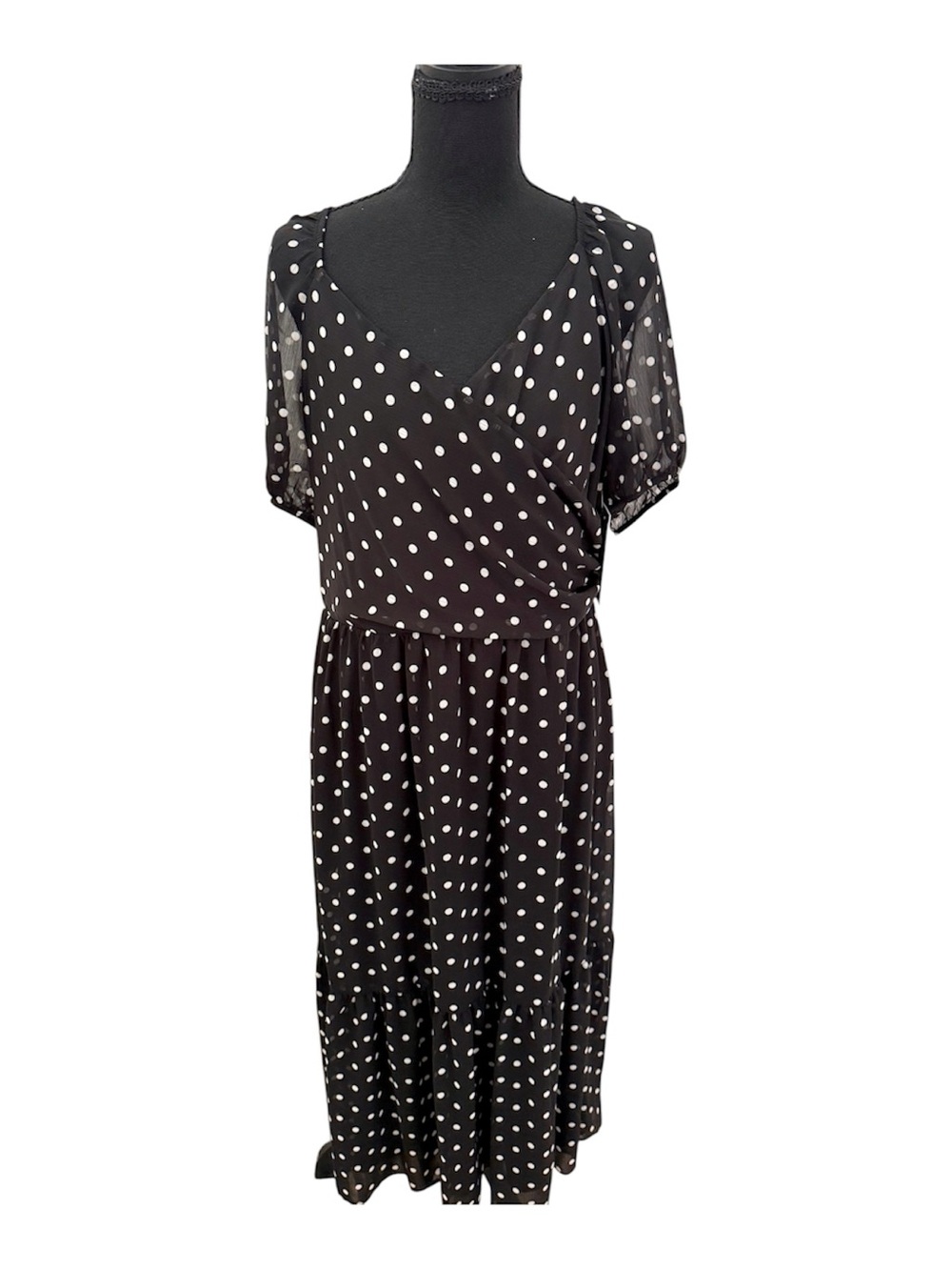 julia jordan Black and White Polka Dot Faux-Wrap Maxi Dress